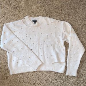 TOPSHOP Ivory Knit Cropped Mockneck Sweater